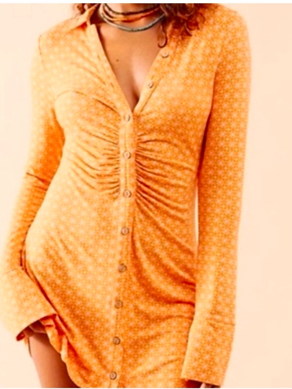 Free People Orange Shayla Long Sleeve Bell Shirt Dress